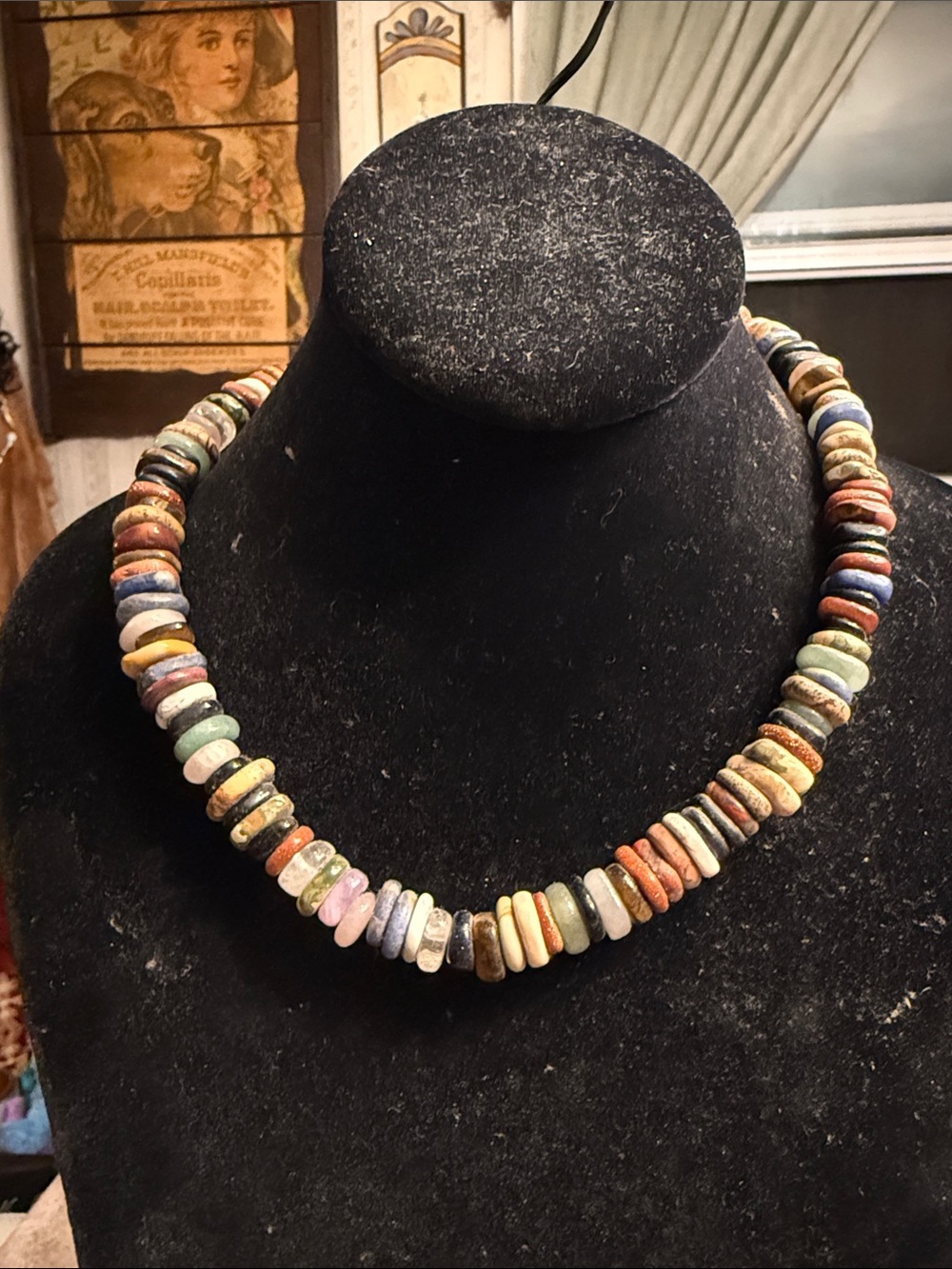 Unusual multi stone slab necklace with 13 semi precious stones